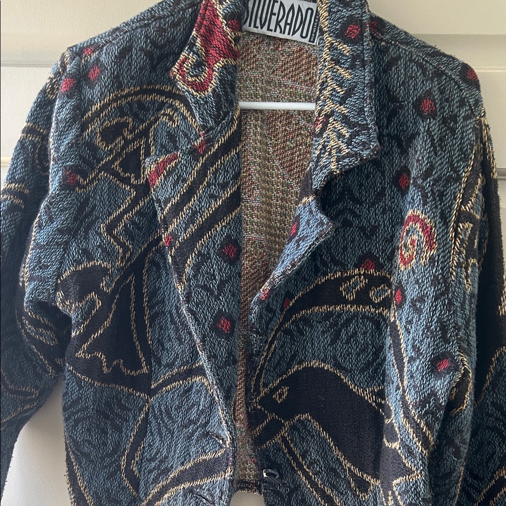 Silverado Multicolor Patterned Women's Blazer - Blue with Red Accents